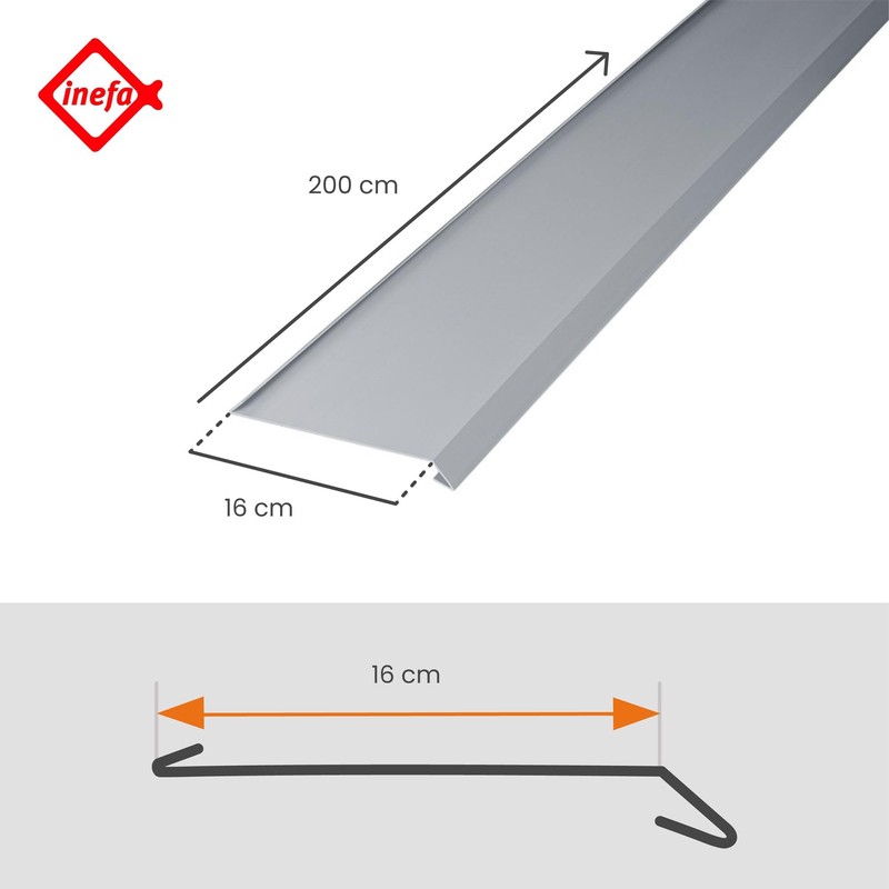 INEFA Roof Strip for Gutter, Double-Sided Edged, 2 m, Grey