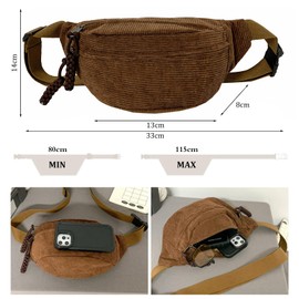 Cord Bum Bag, Brown, Belt Bag, Festival Waist Bags, Fanny Pack with Zip, Outdoor Sports, Travel, Running, School, Bicycle, Fanny Pack for Women, Boys, Teenagers, Sporty, brown