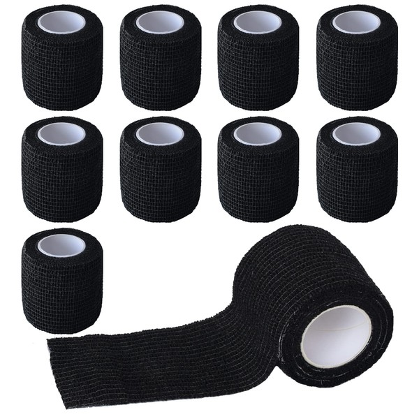 Gondiane 9 Pack 2" x 5 Yards Self Adhesive Bandage Wrap Self Stick Wrap for Ankle, Wrist, Finger, Sports, Breathable Cohesive Vet Tape for Pets (Black)