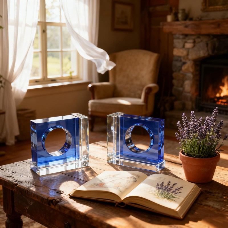 Kitcom Handmade Crystal Bookends Square, 1 Pair of Decorative Tabletop
