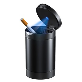 NYTKL Car Ashtray with Lid, Smokeless Smell Proof Cup Holder Ash Tray with LED Blue Light, Detachable Ashtray Portable Trash Can for Vehicle Home Office, Universal Car Accessories (Black)