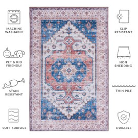 SAFAVIEH Tucson Collection Accent Rug - 3' x 5', Beige & Blue, Persian Design, Non-Shedding Machine Washable & Slip Resistant Ideal for High Traffic Areas in Entryway, Living Room, Bedroom (TSN181B)