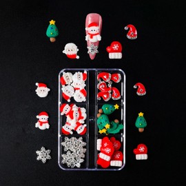30 Pcs Christmas Nail Charms 3D Resin and Alloy Christmas Tree Santa Claus Nail Charms Winter Snowflake Nail Art Supplies Gloves Gift Box Christmas New Year Nail Accessories for Women Nail Decoration