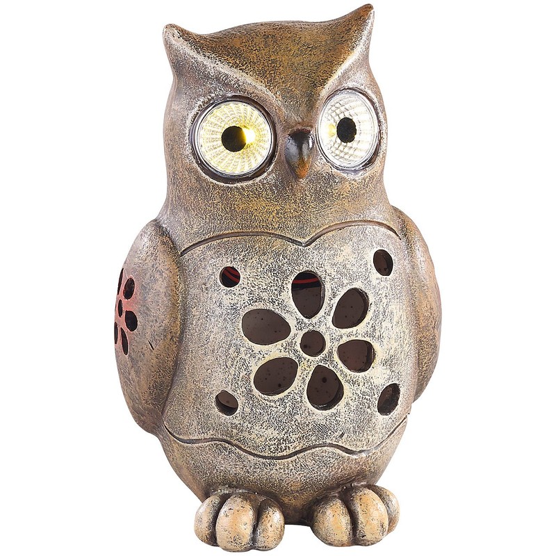 Lunartec Solar Figures: Decorative Owl with Luminous LED Eyes and