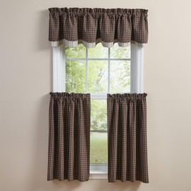 Park Designs Family Lined Layered Valances 72" x 16", Brown Check Window Valances with Typography, Traditional Country Style Light Filtering Window Dressings