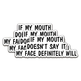 (3Pcs) If My Mouth Doesn't Say It My Face Sticker Funny Sticker Inspirational Quote Decal Waterproof Vinyl Stickers Adult for Laptop Kindle Car Tumbler Water Bottle Mug Phone Notebook - Size 3”x1”