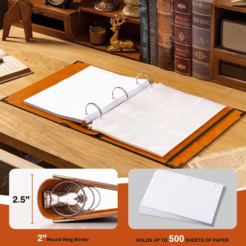 OVESMUSL 2 Pack PU Leather 3 Ring Binder, 2 Inch