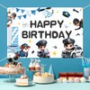 Policeman Happy Birthday Backdrop Banner Cartoon Police Catch Thief Theme