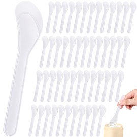 Patelai 50 Pieces Cosmetic Spatula Disposable Makeup Frosted Tip Spatula Plastic Makeup Tools Spoon Cosmetic Mask Spatulas Facial Cream Scoop Mask Spoon Stick for DIY and Sampling(Transparent)