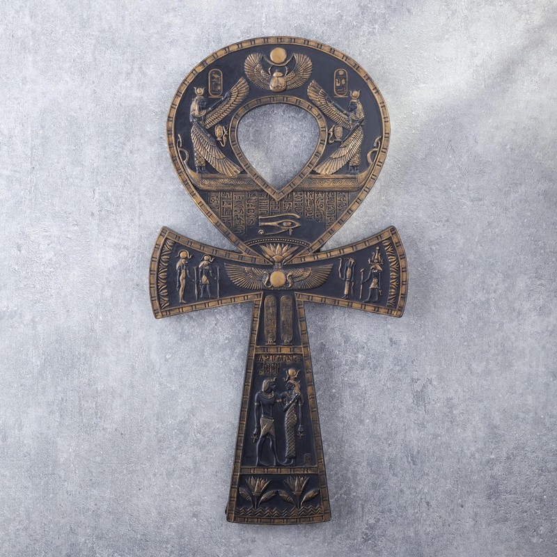 Veronese Design 16 Inch Egyptian Ankh Resin Wall Sculpture Black