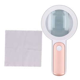 Magnifier Handheld Ultra Light 30X HD Imaging Optical Lens Maginifying Glass with LED Lamp for Reading Rose Gold and White