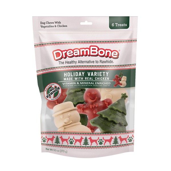 Dreambone Holiday Variety Pack 6 Count, Made with Real Vegetables and Chicken, Rawhide-Free Chews for Dogs
