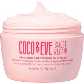 Coco & Eve Sweet Repair Repairing and Restoring Hair Mask. 85% stronger hair, reduce hair damage by 65%. Biomimetic Ceramides, Hyaluronic Acid, Vegan Keratin. Increase Hydration & Shine.