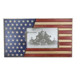 Ebros Rustic Patriotic United States of America Star Spangled Banner American Flag 4"X6" Picture Photo Frame Desktop Or Wall Hanging USA Themed Decorative Accent