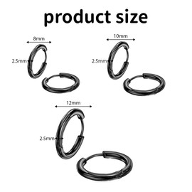 JEYORZY 3 Pairs of Hoop Earrings, Stainless Steel Hoop Earrings for Men and Women, Small Hoop Earrings, Men's Hypoallergenic Earrings, Men's Hoop Earrings, Black