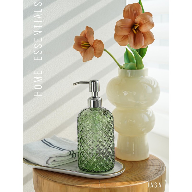 JASAI 18Oz Tea Green Soap Dispenser with Rust Proof Pump,