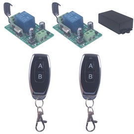 DC 12V 10A Relay Switch 1CH Wireless Remote Control Switch 433MHz Transmitter Receiver Momentary/Toggle Switch 12V Opener Garage Door keypad Universal Wireless ON Off (2* Control+4* Receiver)