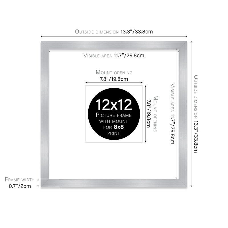 12x12" Square Picture Frame, Display Pictures 8x8" With Mat or