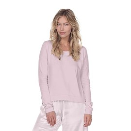 PJ Harlow Women's Rib Knit Long Sleeve Scoop Neck Sweatshirt with Banded Bottom, Blush