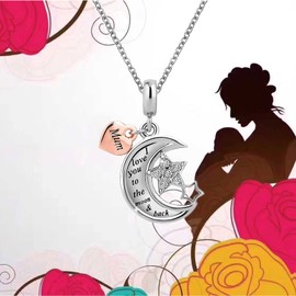 KunBead Jewelry Mum Mummy Heart Moon and Star I Love You to the Moon and Back Crystal Charms Pendant Necklace for Women
