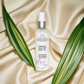 Glimmer Goddess Organic Skin Care Silky Dry Body Oil - 4 fl oz, Nourishing & Protecting Skin, Body & Hair Oil, Organic Moisturizer for Dryness, Uneven Skin Tone, Eczema