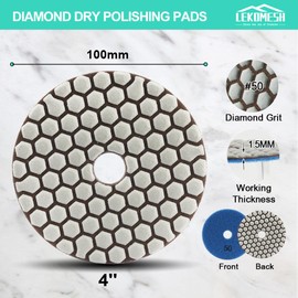 Diamond Polishing Pad Dry LEKOMESH - 8pcs 4-Inch (100mm) #1500 Dry Polishing Wheel Set for Granite Marble Artificial Stone Quartz,Granite Polishing Pads for Grinder or Polisher