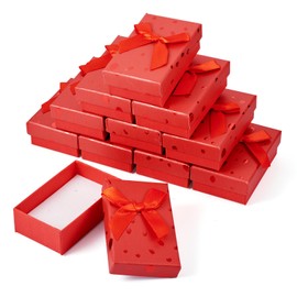 Craftdady 12Pcs Red Polka Dot Rectangle Jewelry Boxes Hard Cardboard Present Packaging Boxes with Bowknot Earring Ring Necklace Boxes for Valentine Anniversary Birthday Wedding, 3.19 x 1.97 x 1.1 Inch