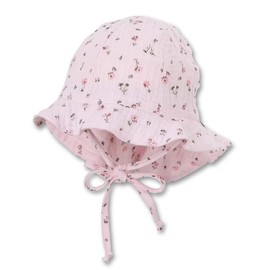 Sterntaler Flapper for Girls with Ties, Neck Protection and Muslin Fabric with Small Flowers (Schirmmütze M. Nackenschutz) - pink, size: 43