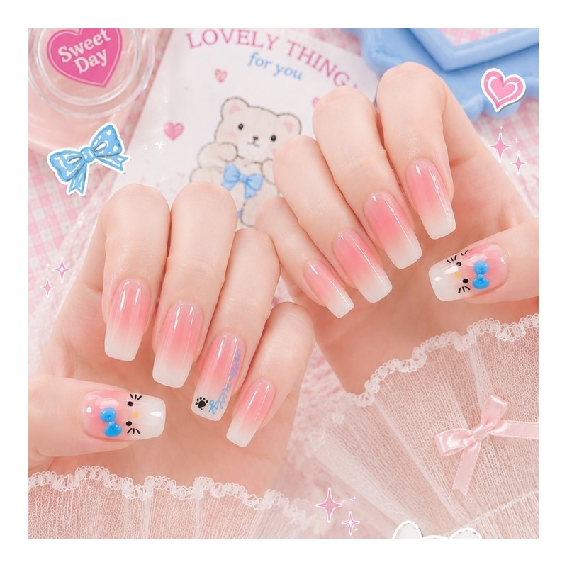 Lovely Cat Handmade Nail Tips - Almond S / 러블리