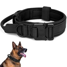 Tactical Dog Collar with Handle - Military Dog Collars Adjustable Training Collar Premium Nylon Dog Collar Heavy Duty Metal Buckle Collar for Medium Large Dogs (L, Black)