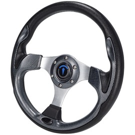 Jaxpare Classic Black Universal Steering Wheel and Steering Wheel Adapter Silver/Black For Club Car,EZGO and Yama Golf Carts. (Steering Wheel - Carbon Fiber)
