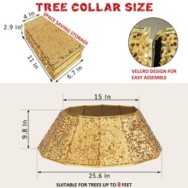 Blissun Christmas Tree Collar, Sequin Christmas Tree Skirt, Foldable Christmas Tree Ring, Xmas Tree Stand Base Cover for Christmas Tree Decoration, Bright Gold