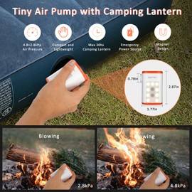 SEMTION Portable Air Pump for Inflatables 4.8kPa Air Pump with Camping Lantern for Air Mattress Sleeping Pads Pool Floats Vacuum Storage Bags, Magnet Design (Orange)