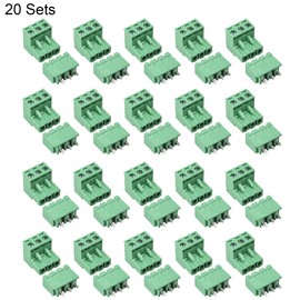 sourcing map 3 Pin 5.08mm Pitch Male Female PCB Screw Terminal Block 20 Sets