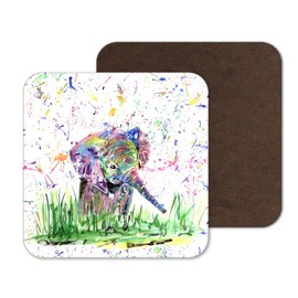 Coaster Elephant baby wild Animals Coasters Watercolour Art Gift Work Office Dining Tea coffee (1)