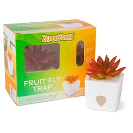 ZendoZones Fruit Fly Trap with Zendo Lure, Joyful Janet with Plastic, White Base, Refillable and Reusable, Long-Lasting