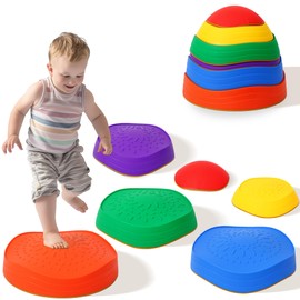 Oranmew 6 Pcs Stepping Stones for Kids, Toddler Sensory Balance Stones, Non-Slip Indoor & Outdoor Obstacle Course Set, Bounce Blocks Stepping Stones, Develops Coordination & Gross Motor Skills, Ages 3-8+