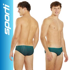 Sporti Molecule Swim Brief - Athletic Swimsuit Short Training Bathing Suit for Swimmers - Competition Pool Training Swimwear for Men - Blue/Green - 40