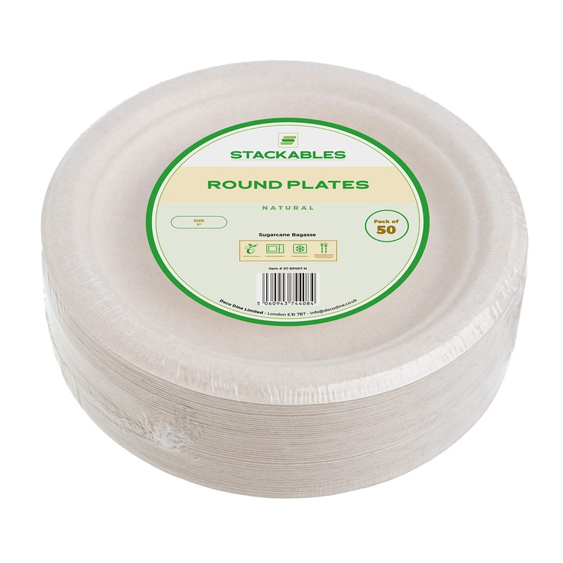 STACKABLES ~ 50 Pack Natural Colored Biodegradable Bagasse 7 inch