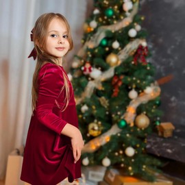 Miipat Baby Girls Velvet Dress Toddler Girls Long Sleeve Dresses Autumn Winter Elegant Kids Princess Birthday Party Wedding Dress, red