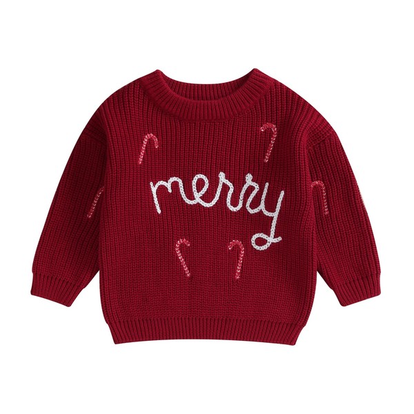 Baby Christmas Sweaters Infant Toddler Crewneck Sweatshirt Candy Cane Embroidey