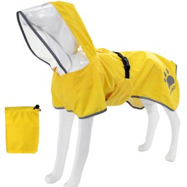 MAMORE Dog Raincoat Waterproof, Lightweight Adjustable Dog Rain Coat Hooded Poncho with Reflective Strip for Large Medium Small Dogs (Yellow, XX-Large)