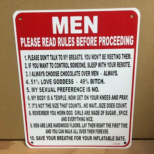 Decor Men Please Read Rules 8”x10” Metal Sign Feminine Funny