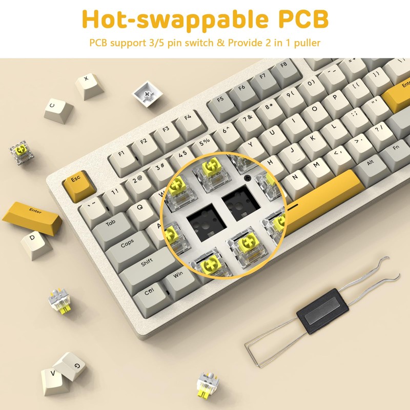 A.JAZZ AKC087 Mechanical Keyboard, Tri-Mode Connection Wireless Keyboard, Multi-Layer Metal