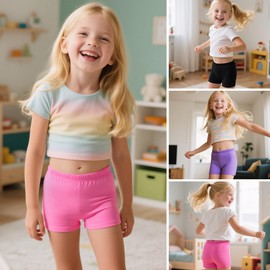 Domueay Mädchen Kurze Leggings Radlerhose 3er Pack Baumwolle Sommer Shorts Kinder Unter Kleid Hose Sporthose Turnhose Sommerhose Sport Tanz Activewear Hosen GR. 146-152, Schwarz Violett Rosa