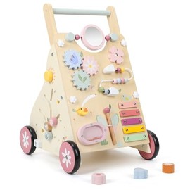 Pithfor - Caminador de madera para bebé, caminador de empuje para bebé, juguetes de caminador de empuje para bebés que aprenden a caminar y a pasar de sentado a de pie, con juguete sensorial