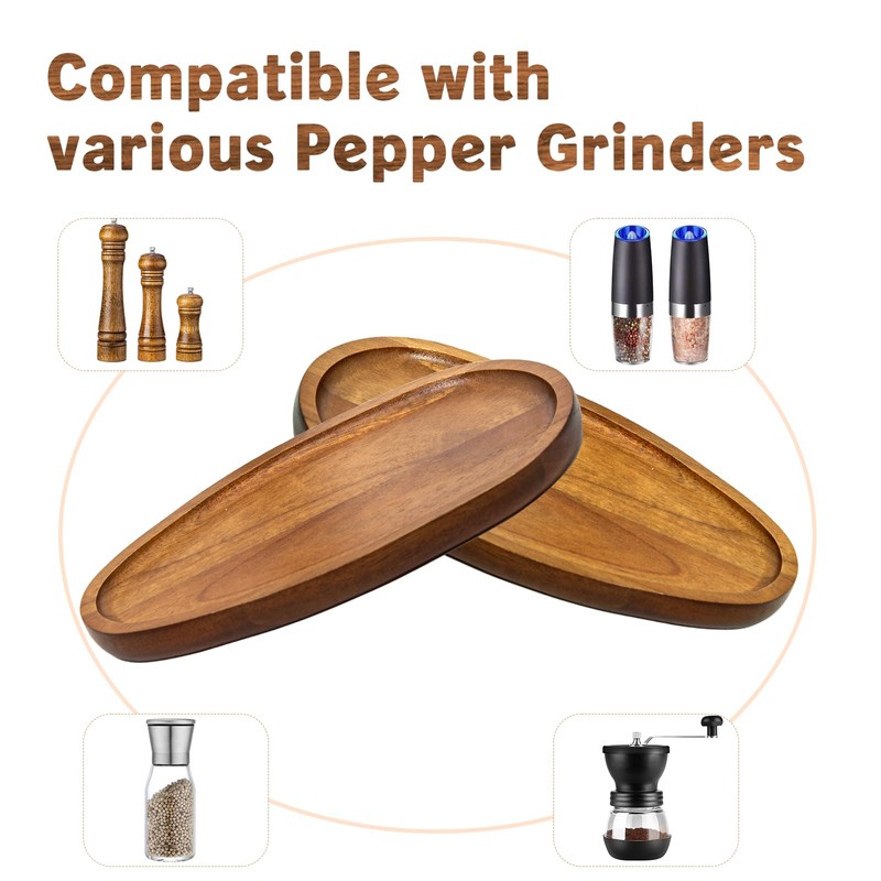Caylielam Salt and Pepper Mill Holder Wood Tray, Kitchen Pepper