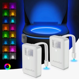 Aomofun Toilet Night Light [2 Pack], Motion Sensor Activated Bathroom LED Bowl Nightlight - Cool Gadget for Home Decor & Stocking Stuffer - Gag Gift Item for Men, Boys, Teens and Dad