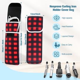 ALEIFLE Women's Heat Resistant Neoprene Curling Iron Holder Flat Iron Curling Wand Travel Storage Cover Case Bag Pouch -Water-Resistant (Red lattice)