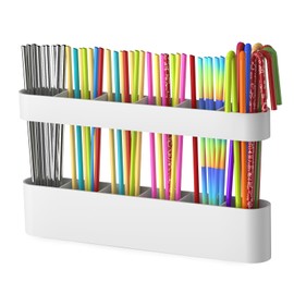 Juome Straw Holder for Cabinet, Silicone Straw Organizer with Double Sided Adhesive Tape, Reusable Tumbler Straws Storage Dispenser for Kitchen Counter Cupboard Door (White)